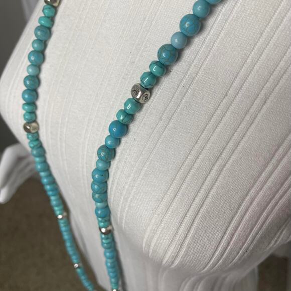 Chico's turquoise dyed stone beads with silver tone signed costume jewelry - Picture 4 of 15
